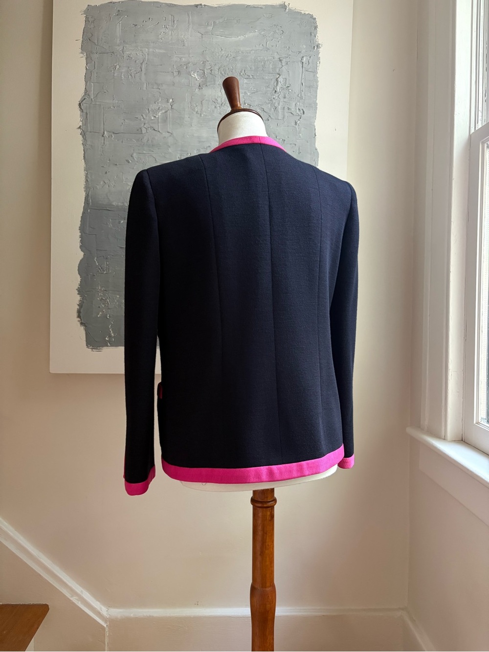 CHANEL 90s Black and Barbie Pink Wool Knit Jacket FR 36 US 4 Karl Lagerfeld - Picture 3 of 14